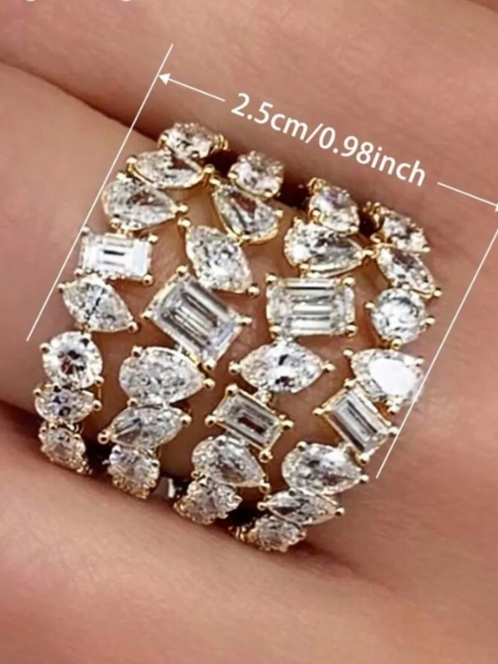 Elegant Gold Multi-Crystal Stacked Ring